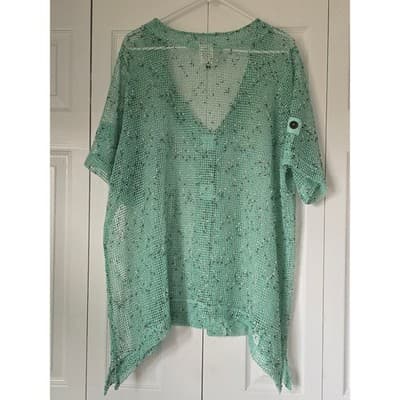 Blair Mint Green Open Knit Mesh Cardigan Sweater XL B11351 Lightweight Layer - Thumbnail 2