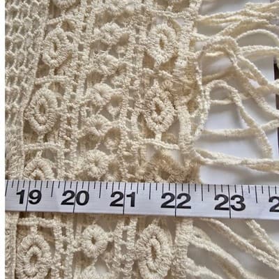 Womens Cream Crochet Cotton Poncho Top Fringe Boho Festival Coverup Medium - Thumbnail 6