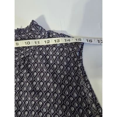 Carolina Belle Sleeveless Purple Geometric Teardrop Print Ruffle Neck Blouse XL - Thumbnail 7