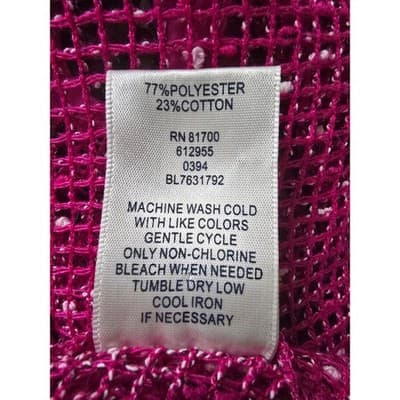 Blair Magenta Pink Open Knit Short Sleeve Cardigan Sweater XL Sharkbite Hem - Thumbnail 4