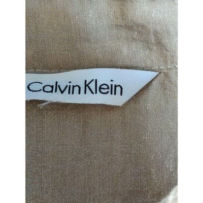 Calvin Klein Womens Metallic Beige Button Front Shirt Long Sleeve Collared - Thumbnail 6