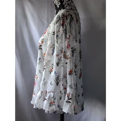 Athena Marie Floral Lace Flutter Sleeve Double Layer Womens White Top Blouse - Thumbnail 6