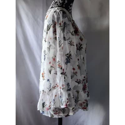 Athena Marie Floral Lace Flutter Sleeve Double Layer Womens White Top Blouse - Thumbnail 4