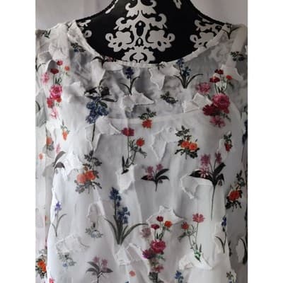 Athena Marie Floral Lace Flutter Sleeve Double Layer Womens White Top Blouse - Thumbnail 3