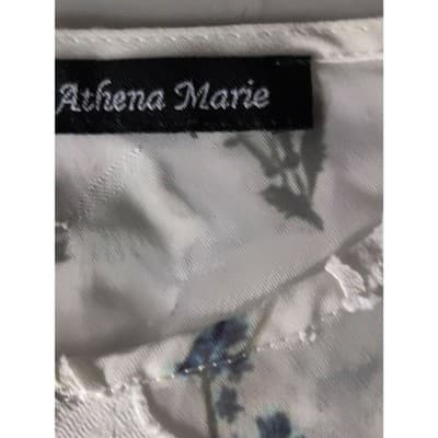 Athena Marie Floral Lace Flutter Sleeve Double Layer Womens White Top Blouse - Thumbnail 7
