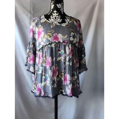 Studio JPR Tropical Floral Top Blouse Flutter Sleeve Womens Black/White Size XL - Image 1
