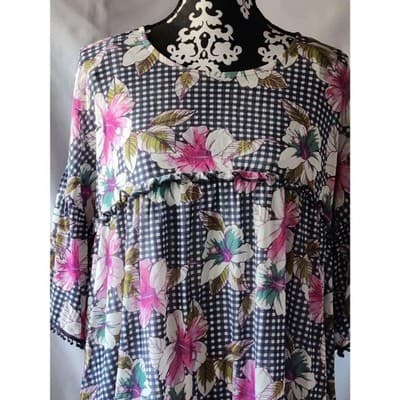 Studio JPR Tropical Floral Top Blouse Flutter Sleeve Womens Black/White Size XL - Thumbnail 2