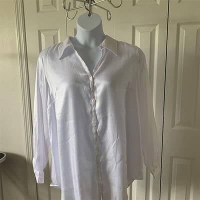 Venezia Jeans Co Women's White Satin Button-Up Blouse Size 18 Long Sleeve Casual - Thumbnail 9