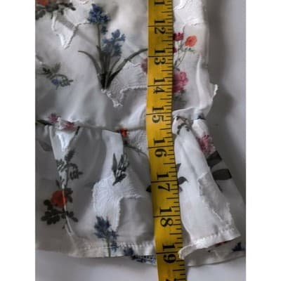 Athena Marie Floral Lace Flutter Sleeve Double Layer Womens White Top Blouse - Thumbnail 10