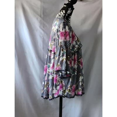 Studio JPR Tropical Floral Top Blouse Flutter Sleeve Womens Black/White Size XL - Thumbnail 3