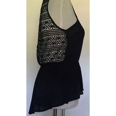 Women Navy INA Sleeveless Zip Top Crochet Accent Back Large NWT - Thumbnail 2