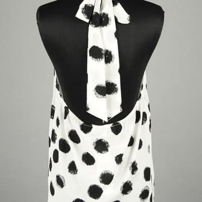 Black White Polka Dot Halter Neck Sleeveless Top Women's Size Medium - Thumbnail 2