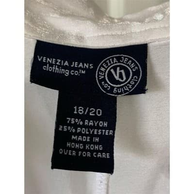 Venezia Jeans Co Women's White Satin Button-Up Blouse Size 18 Long Sleeve Casual - Thumbnail 6