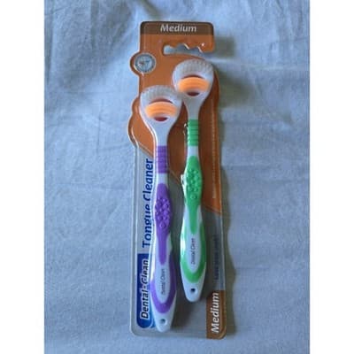 Dental-Clean Medium Tongue Cleaner Set Of 2 Ergonomic Handle & Premium Bristles - Thumbnail 3