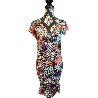 Miss Tina by Tina Knowles Animal Print Ruched Sheath Dress Multi Color MT8786B S - Image 1