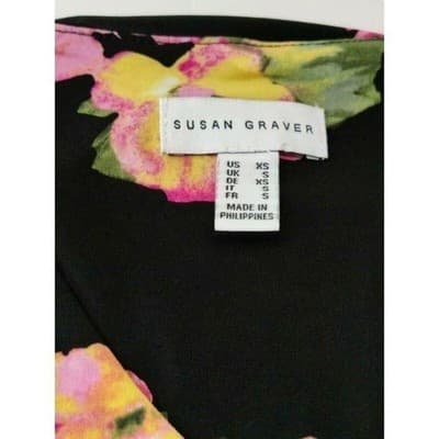 Susan Graver Womens Black Pink Floral Tiered Sleeveless Shift Dress XS A377870 - Thumbnail 3