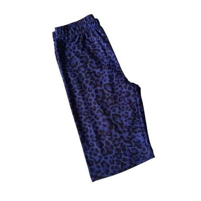 Womens Leopard Print Bike Shorts Blue Casual Athleisure Activewear - Image 1