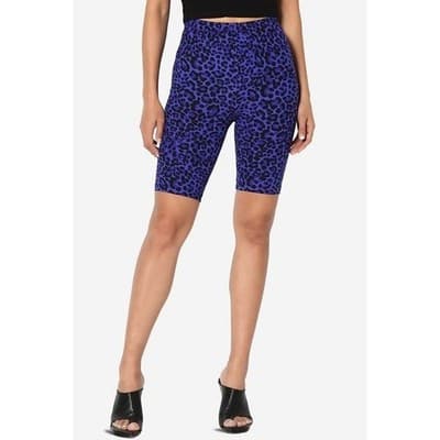 Womens Leopard Print Bike Shorts Blue Casual Athleisure Activewear - Thumbnail 8