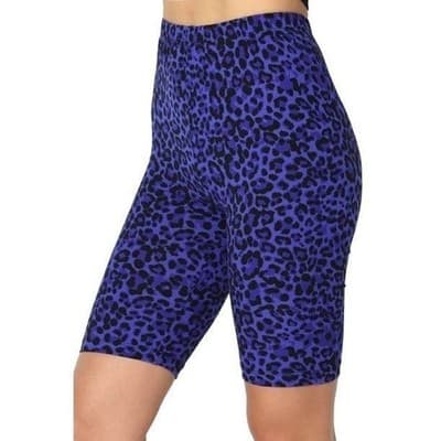 Womens Leopard Print Bike Shorts Blue Casual Athleisure Activewear - Thumbnail 9