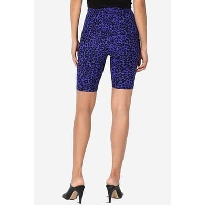 Womens Leopard Print Bike Shorts Blue Casual Athleisure Activewear - Thumbnail 10