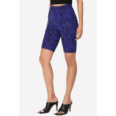 Womens Leopard Print Bike Shorts Blue Casual Athleisure Activewear - Thumbnail 11