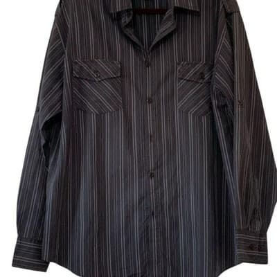 Galaxy by Harvic Men's XL Gray Striped Long Sleeve Button-Up Shirt - Image 1