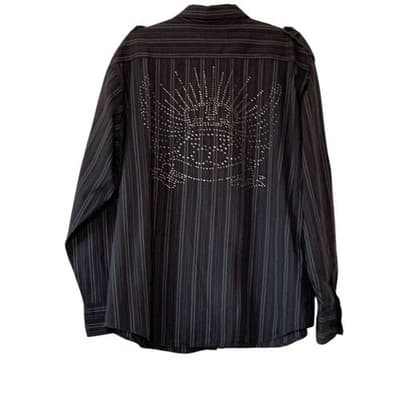 Galaxy by Harvic Men's XL Gray Striped Long Sleeve Button-Up Shirt - Thumbnail 2