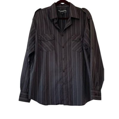 Galaxy by Harvic Men's XL Gray Striped Long Sleeve Button-Up Shirt - Thumbnail 3