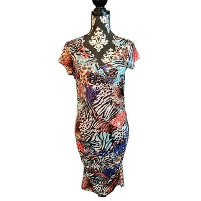 Miss Tina by Tina Knowles Animal Print Ruched Sheath Dress Multi Color MT8786B S - Thumbnail 9