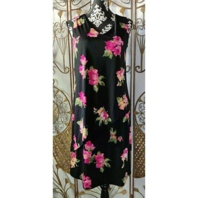 Susan Graver Womens Black Pink Floral Tiered Sleeveless Shift Dress XS A377870 - Thumbnail 9
