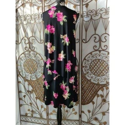 Susan Graver Womens Black Pink Floral Tiered Sleeveless Shift Dress XS A377870 - Thumbnail 2