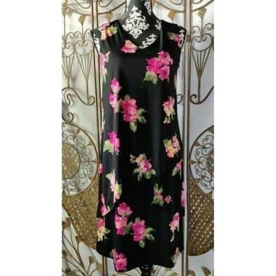 Susan Graver Womens Black Pink Floral Tiered Sleeveless Shift Dress XS A377870 - Thumbnail 8
