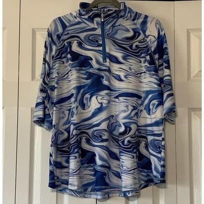 Women's Blue Geometric Half-Zip Tunic Top 3/4 Sleeve Casual 2XL - Thumbnail 3