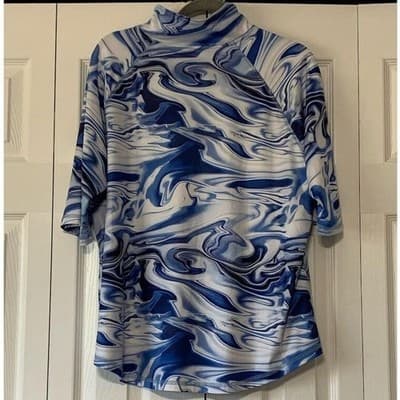 Women's Blue Geometric Half-Zip Tunic Top 3/4 Sleeve Casual 2XL - Thumbnail 2