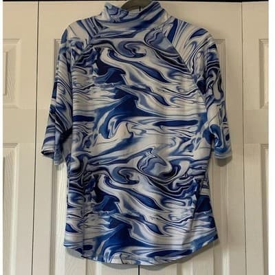 Women's Blue Geometric Half-Zip Tunic Top 3/4 Sleeve Casual 2XL - Thumbnail 4