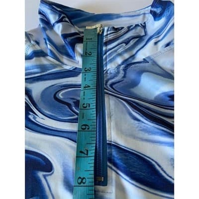 Women's Blue Geometric Half-Zip Tunic Top 3/4 Sleeve Casual 2XL - Thumbnail 7