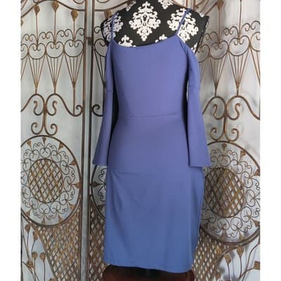 Susana Monaco Blue Cold Shoulder Bell Sleeve V-Neck Mini Dress Medium - Thumbnail 2