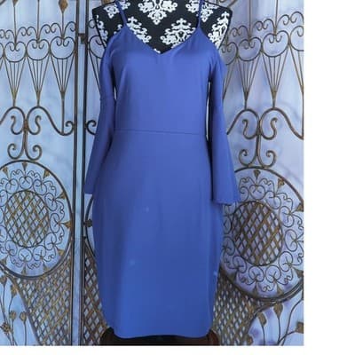 Susana Monaco Blue Cold Shoulder Bell Sleeve V-Neck Mini Dress Medium - Image 1