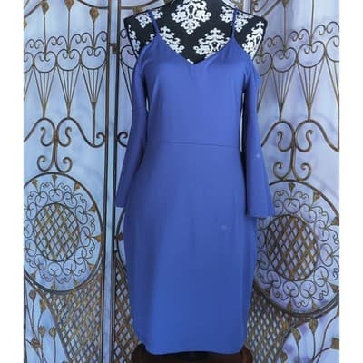 Susana Monaco Blue Cold Shoulder Bell Sleeve V-Neck Mini Dress Medium - Thumbnail 11