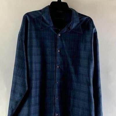 Geoffrey Beene Mens XL Navy Blue Textured Grid Long Sleeve Button Down Shirt - Image 1