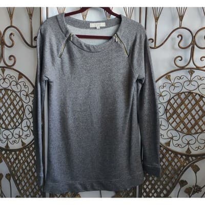 Ann Taylor LOFT Grey Shoulder Zip Tunic Sweatshirt French Terry Small 327754 - Thumbnail 10