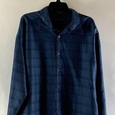 Geoffrey Beene Mens XL Navy Blue Textured Grid Long Sleeve Button Down Shirt - Thumbnail 7