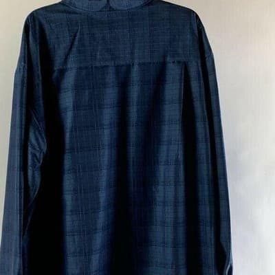 Geoffrey Beene Mens XL Navy Blue Textured Grid Long Sleeve Button Down Shirt - Thumbnail 8