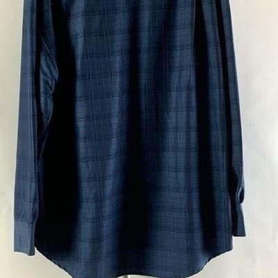 Geoffrey Beene Mens XL Navy Blue Textured Grid Long Sleeve Button Down Shirt - Thumbnail 5