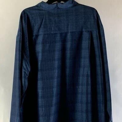 Geoffrey Beene Mens XL Navy Blue Textured Grid Long Sleeve Button Down Shirt - Thumbnail 2