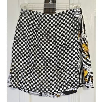 Faith Mixed Print Mini Skirt Skort Black White Checkered Celestial Zodiac L - Image 1