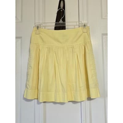 BCBGMAXAZRIA Yellow Pleated Mini Skirt Cotton Blend Size 4 Pastel Summer Preppy - Thumbnail 8