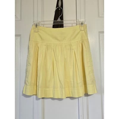 BCBGMAXAZRIA Yellow Pleated Mini Skirt Cotton Blend Size 4 Pastel Summer Preppy - Thumbnail 11