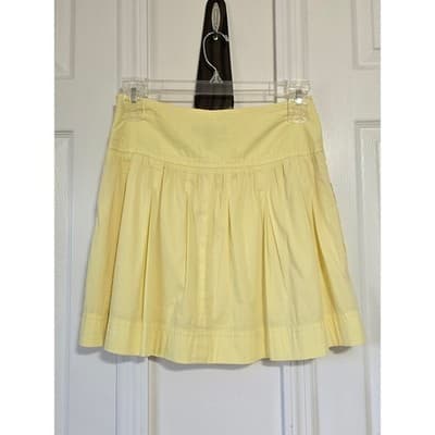 BCBGMAXAZRIA Yellow Pleated Mini Skirt Cotton Blend Size 4 Pastel Summer Preppy - Thumbnail 2