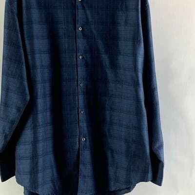 Geoffrey Beene Mens XL Navy Blue Textured Grid Long Sleeve Button Down Shirt - Thumbnail 9